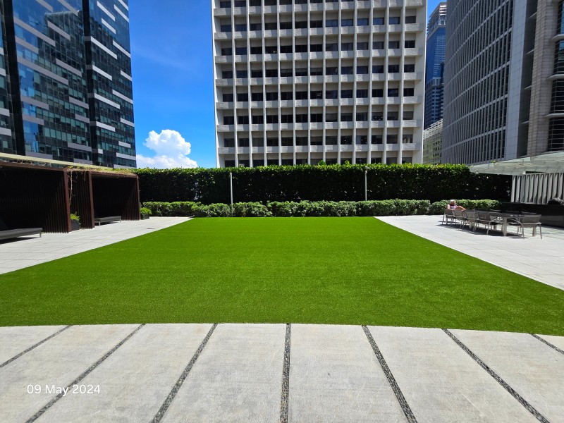 Premium Namgrass rooftop artificial grass lawn at One Shenton, Singapore CBD