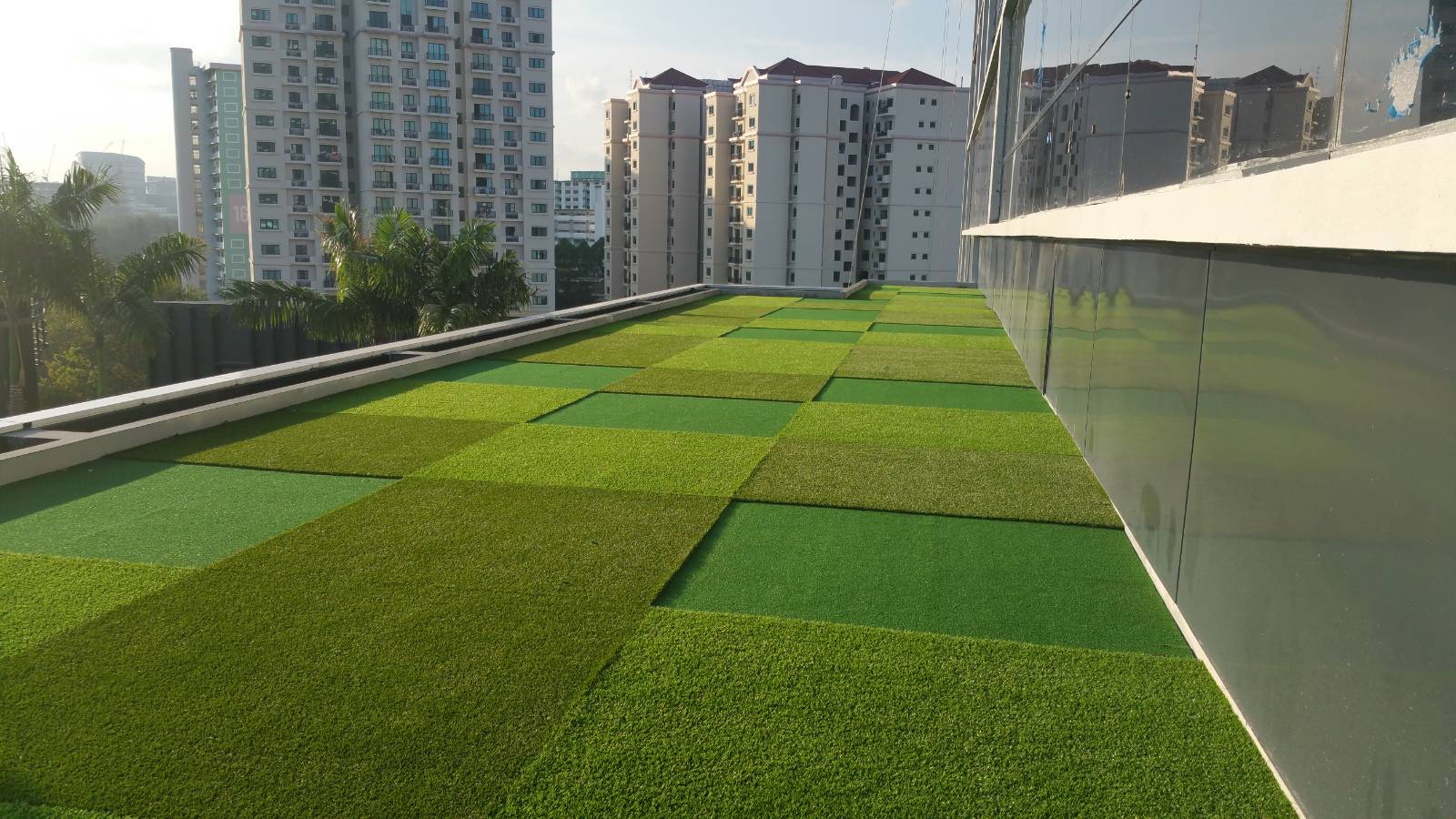 Checkerboard synthetic turf rooftop at Park Hotel Clarke Quay, Singapore